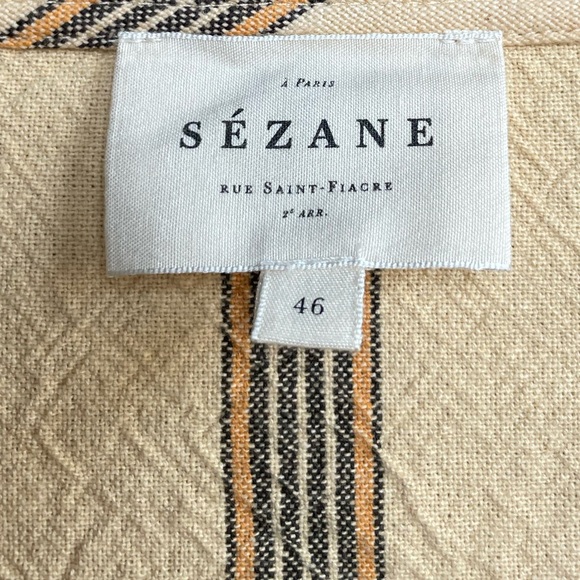 SEZANE Yellow Ecru Pink Striped Floral Embroidered Button Down Aina Blouse Shirt - Picture 15 of 16